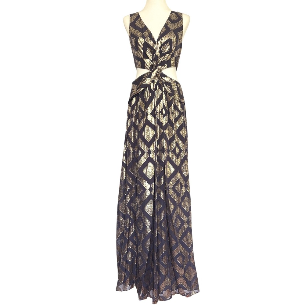 NWT Ramy Brook SILK Metallic‎ IRENE Gown Gold Cutout Sparkle Maxi NYE Dress Sz 2